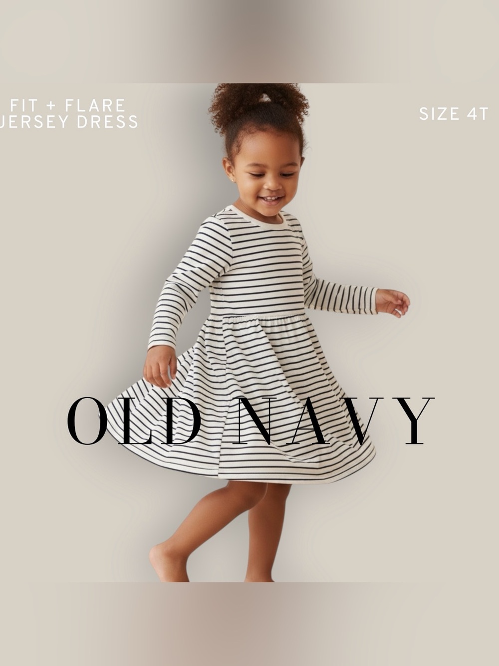 Old Navy Fit & Flare Black & White Stripes Printed Jersey Dress, toddler girl 4T